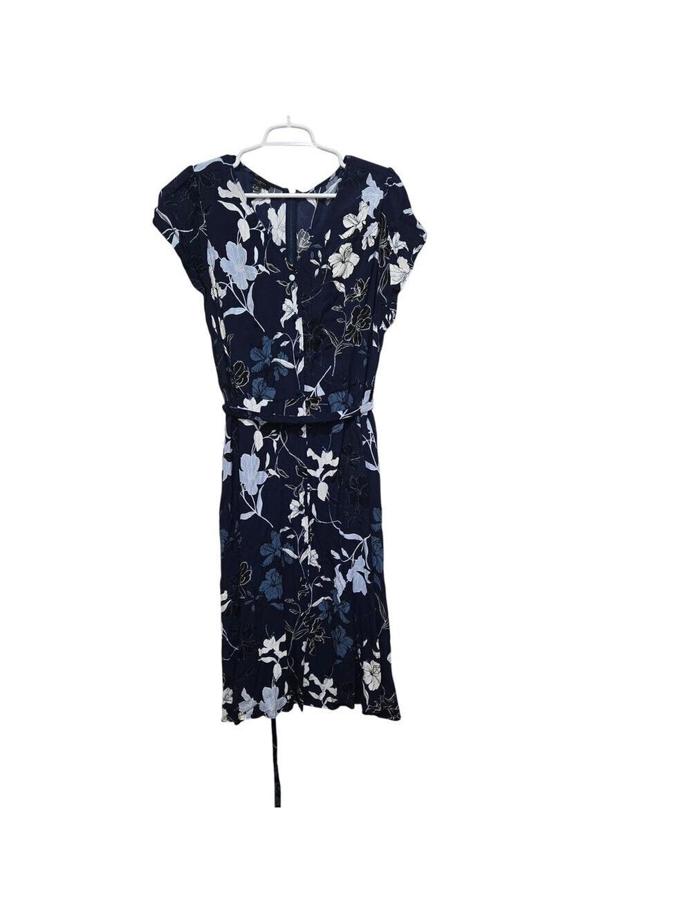Talbots Floral Tie Waist Midi Dress 16W Navy Wedding Guest Plus Size